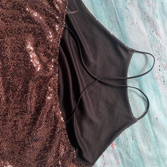 Bluebell bronze glitter sparkly ruffle spaghetti strap plus size mini dress 3X - Picture 4 of 5